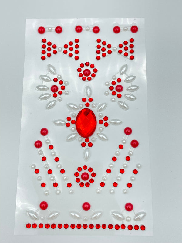 17 Assorted Red Self Adhesive Acrylic Gems and Pearls Embossed Mini Crystal Bow Embellishments for Scrapbooking