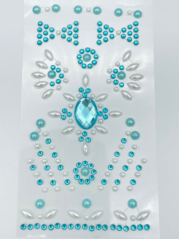 17 Assorted Light Blue Self Adhesive Acrylic Gems and Pearls Embossed Mini Crystal Bow Embellishments for Scrapbooking