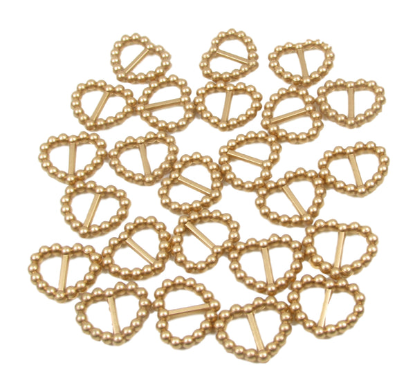 Gold Pearl Heart Shaped Ribbon Slider Buckles