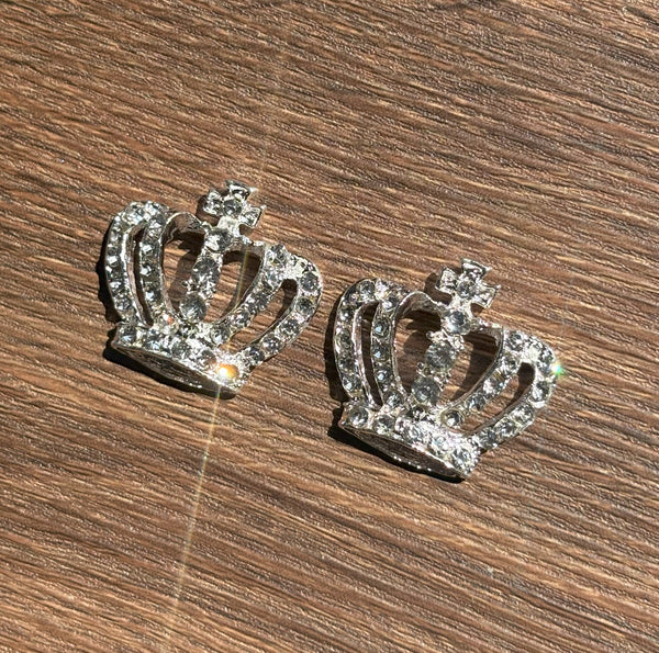 2pcs 3D Silver Crown Jewel Embellishment with Cross and Sparkly Grade A Rhinestones