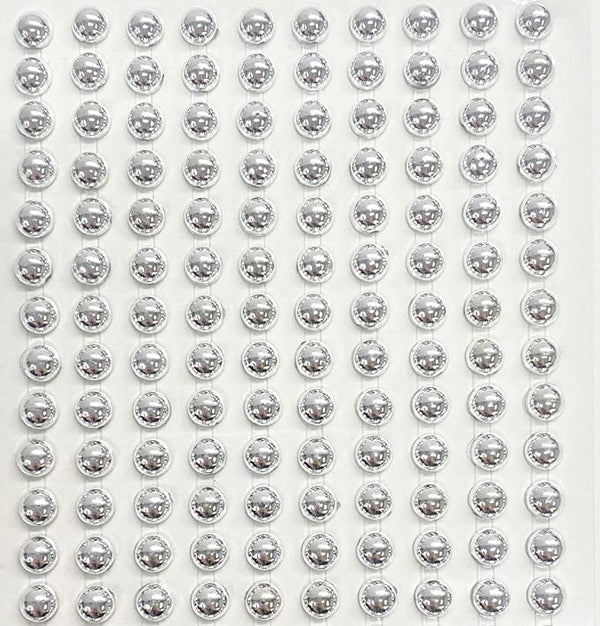 200 Metallic Silver Round Pearls 6mm Flat Backed Round Self Adhesive Beads