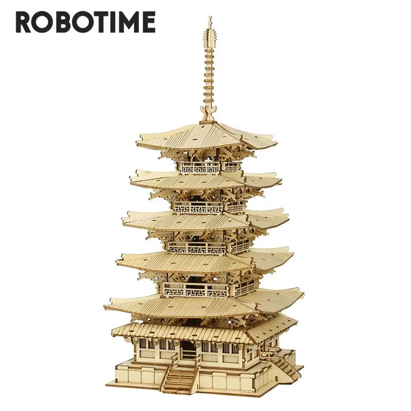 3D Wooden Puzzle Model of Five-storied Pagoda - Educational Building Toys for Children, Ideal Birthday Gift