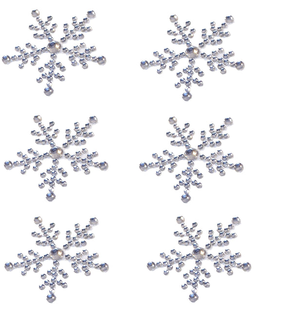 6 x Snowflake Embellishments Sparkly Resin Rhinestone Self Adhesive