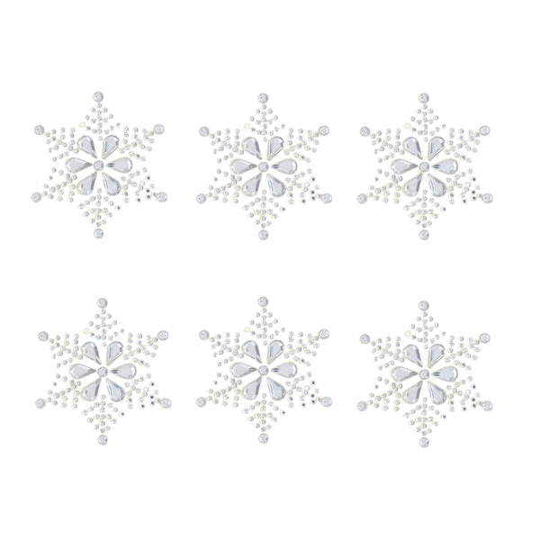 6 x large snowflake embellishments sparkly resin rhinestone self adhesive