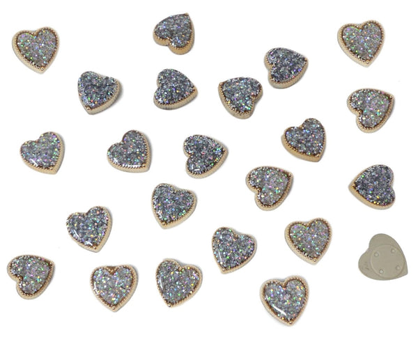 25pcs Gold Resin Hearts Filled with Iridescent Glitter Sparkle Dots Flat Back Embellishments for Crafts