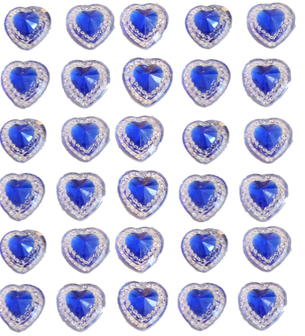 40 Royal Blue self adhesive acrylic hearts embossed mini crystals