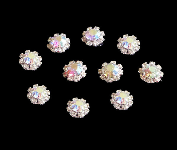 10 Small Round AB Diamante Embellishments With Large center stone Rhinestone 12mm