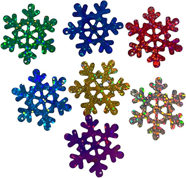 50pcs Assorted Coloured Holographic Foil Snowflake Embellishments for Crafting