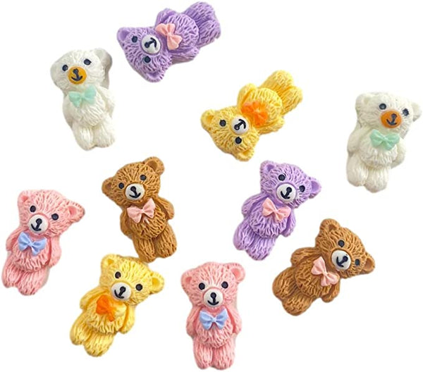 10pcs Kawaii Miniature Plush Bear Flat Back Resin Embellishments Cabochons for Crafting