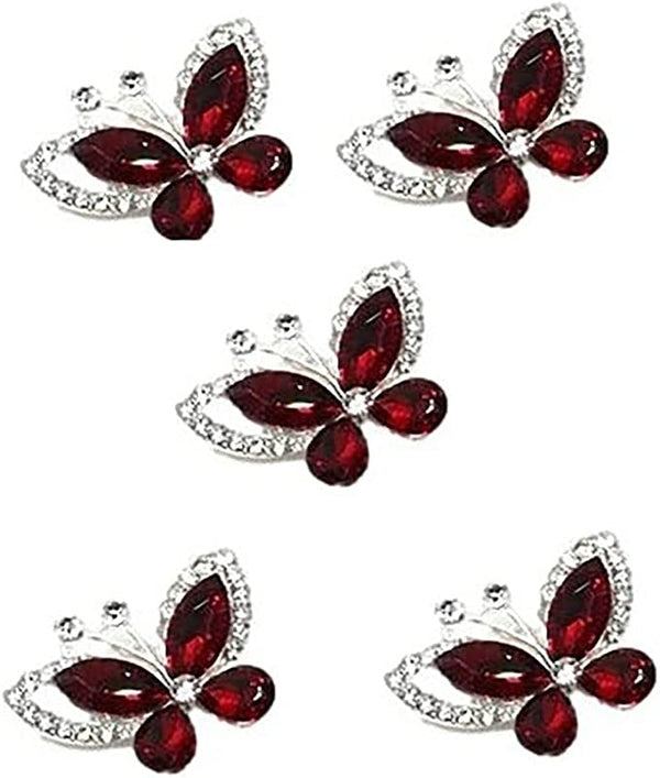 5pcs Crystal Butterfly Flat Back Diamante Embellishment Grade A Rhinestones Sparkly (Royal Red)