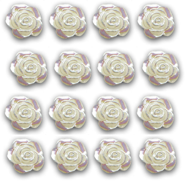 Mini Pearl Rose Flat Backed Resin Embellishments. Pack of 50 Beads