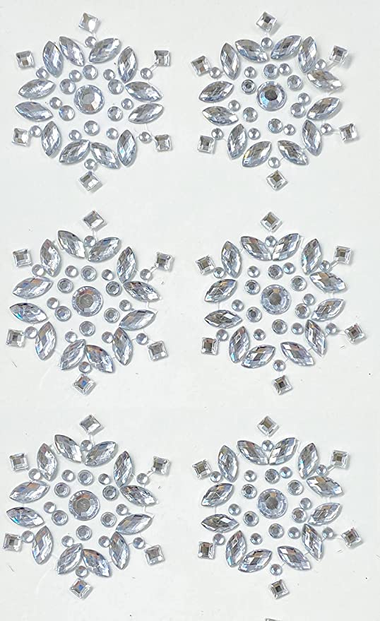 6 Snowflake Stickers Sparkly Resin Rhinestone Self Adhesive Embellishments Crafts Christmas Decoration 4cm x 4cm