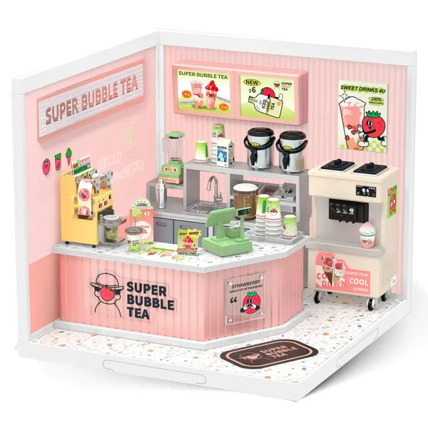 Bubble Tea House, Super Creat Plastic Buliding Blocks DIY Miniature House Kit for Kids and Adult 3D Puzzle Multi-scene for Fun