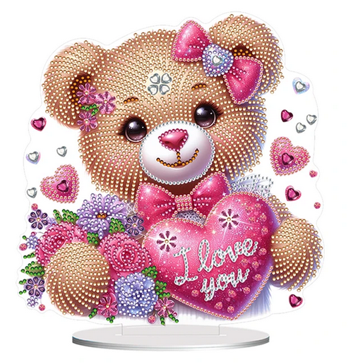 Syntego 5D DIY Teddy Bear Diamond Art Kit Crystal Embroidery Rhinestone Acrylic Table Top Decoration (Heart Bear)