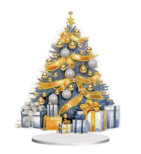 Syntego 5D DIY Christmas Tree with Yellow Ribbon Diamond Art Kit Crystal Embroidery Rhinestone Acrylic Table Top Decoration (Xmas Tree 3)