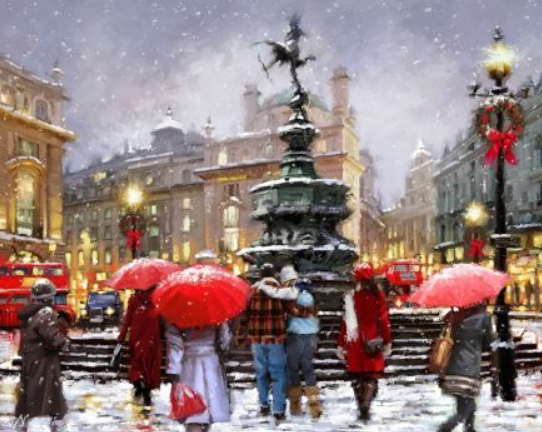 Syntego DIY Paint by Numbers for Adults, Snowing in London Canvas Acrylic Painting Kit with Paintbrushes Approx 50 x 40cm(16" x 20")