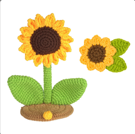 2pcs DIY Cute Sunflower in Flowerpot with Small Sunflower Crochet Kit for Beginners Adults Knitting Starter Kit Step by Step Video Instructions