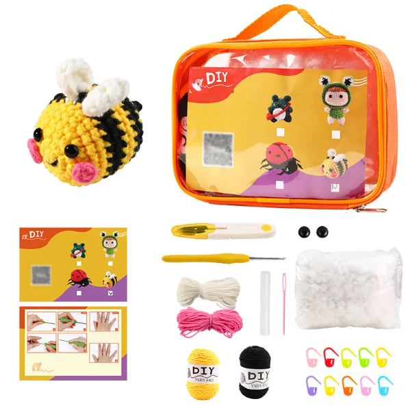 Syntego DIY Cute Black and Yellow Bee Crochet Knitting Starter Kit for Beginners with Step by Step Video Instructions