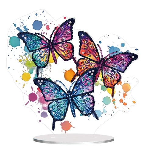 5D DIY Rainbow Paint Splatter Butterfly Trio Diamond Art Kit Crystal Embroidery Rhinestone Acrylic Table Top Decoration