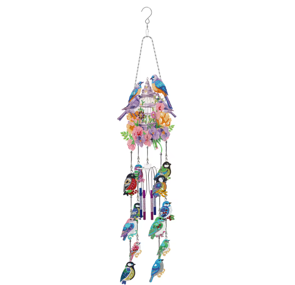 5D DIY Assorted Bird Hanging Windchime Diamond Art Kit Crystal Embroidery Rhinestone Acrylic Decoration Approx 78cm x 19cm