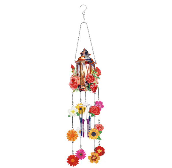 5D DIY Floral Vintage Lantern Windchime Diamond Art Kit Crystal Embroidery Rhinestone Acrylic Decoration Approx 73cm x 15cm