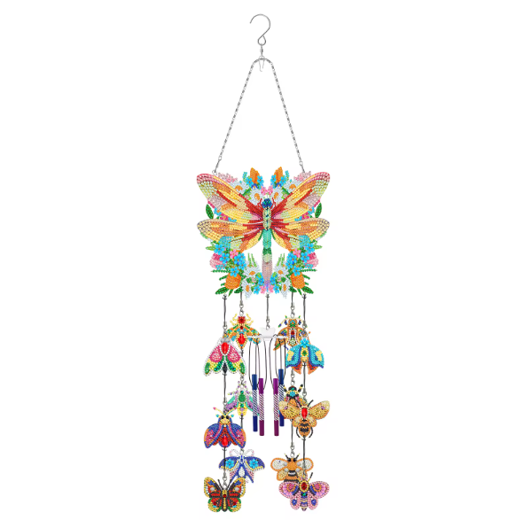 5D DIY Dragonfly Insect Windchime Diamond Art Kit Crystal Embroidery Rhinestone Acrylic Decoration Approx 79cm x 19cm