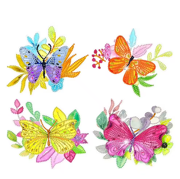 4pcs 5D DIY Assorted Colourful Butterfly Diamond Art Craft Stickers by Numbers Kit for Adults Rhinestone Craft Mosaic Stickers