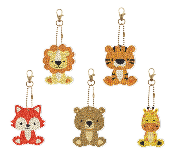 5pcs 5D DIY Assorted Cute Animal Diamond Art Keyrings by Numbers Kit for Adults Double Sided Rhinestone Craft Pendant