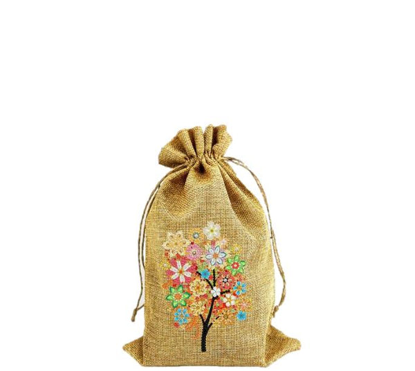 5D DIY Diamond Art Painting Floral Tree Linen Gift Sack Bag DIY Rhinestone Embroidery Diamond Kit for Beginners and Gifts