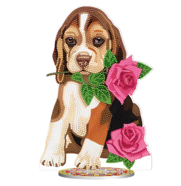 5D DIY Beagle Puppy with Rose Diamond Art Kit Crystal Embroidery Rhinestone Approx 28.5cm x 19.5cm Acrylic Decoration