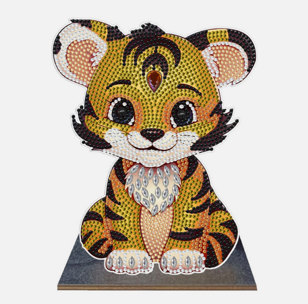 5D DIY Cute Baby Tiger Diamond Art Kit Crystal Embroidery Rhinestone Approx 20cm x 16cm Wooden Table top Decoration