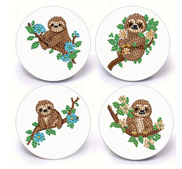 4pcs 5D Diamond Art Coasters Cute Sloth Coasters DIY Trees Diamond Coasters Kit for Beginners Arts and Crafts