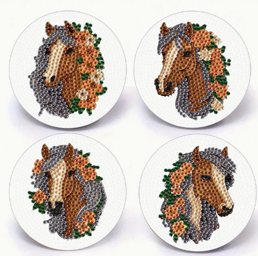 4pcs 5D Diamond Art Coasters Majestic Horse Coasters DIY Floral Diamond Coasters Kit for Beginners Arts and Crafts