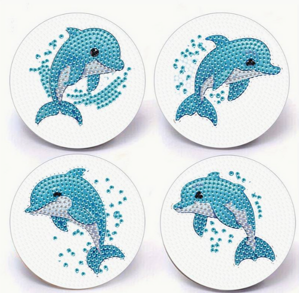 4pcs 5D Diamond Art Coasters Dolphin Coasters DIY Blue Diamond Coasters Kit for Beginners Arts and Crafts