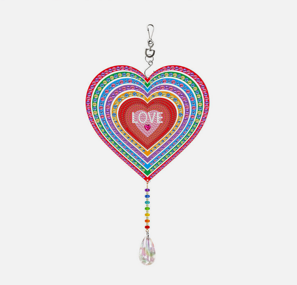 5D DIY Love Heart Hanging Sun Catcher Diamond Art Kit Rotatable Double Sided Crystal Embroidery Approx 39.5cm Decoration