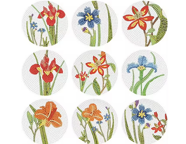 9pcs 5D Diamond Art Coasters Flower Coasters DIY Floral Diamond Coasters Kit With Holder