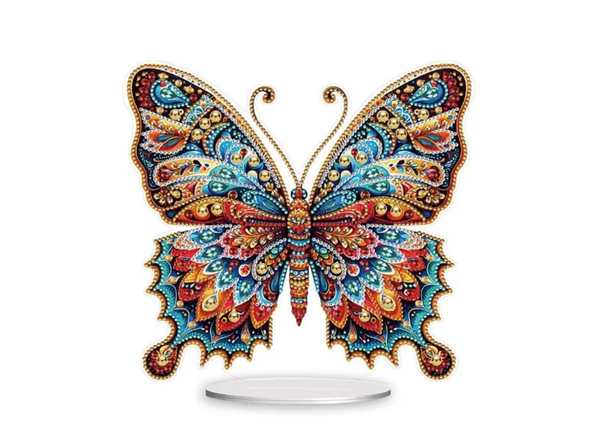 5D DIY Mosaic Orange and Blue Butterfly Diamond Painting Art Kit Embroidery Rhinestone Acrylic Table top Ornament Decoration