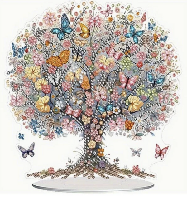 5D DIY Floral Butterfly Tree Diamond Painting Art Kit Embroidery Rhinestone Acrylic Table top Ornament Decoration