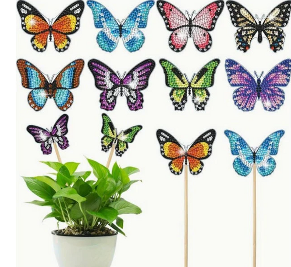 8pcs 5D Butterfly Diamond Art Plant Pot Stakes DIY Diamond Flower Pot Sticks