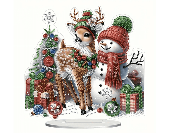 5D DIY Snowman and Reindeer Christmas Diamond Painting Kit Tabletop Décor - Syntego