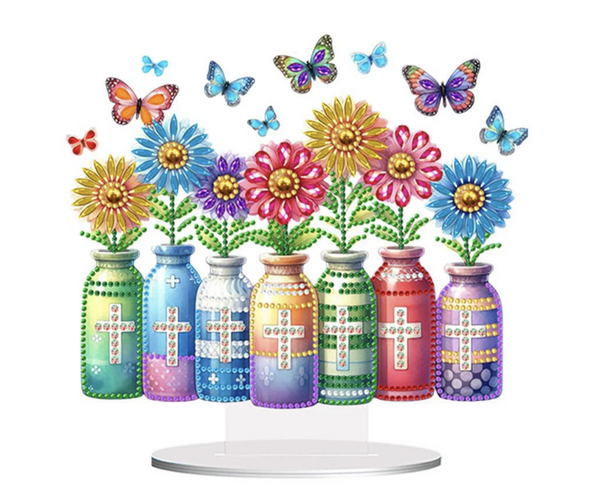 5D DIY Floral Cross Bottle Vases With Flowers Diamond Painting Art Kit Embroidery Rhinestone Acrylic Table Top Ornament Decoration