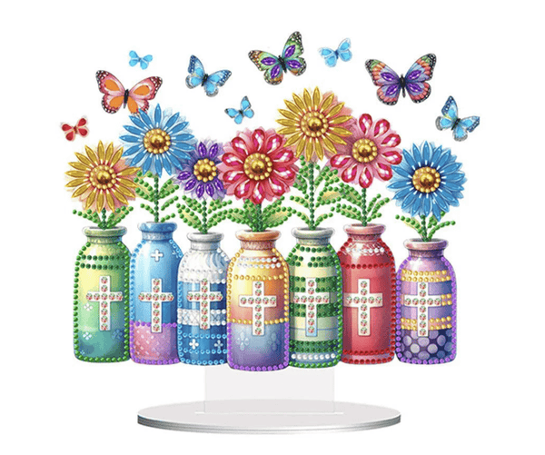 5D DIY Floral Cross Bottle Vases With Flowers Diamond Painting Kit - Syntego