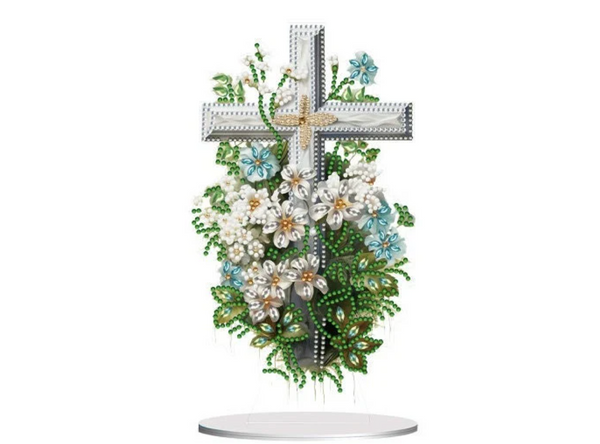 5D DIY Floral Cross Diamond Painting Art Kit Embroidery Rhinestone Acrylic Table top Ornament Decoration