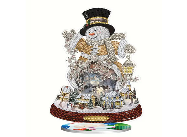 5D DIY Christmas Snowman Diamond Art Kit Crystal Embroidery Rhinestone Approx 23cm x 18cm Wooden Table top Decoration