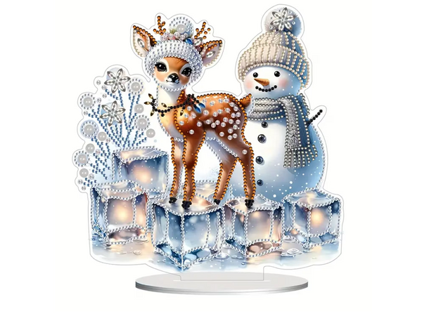 5D DIY Christmas Snowman and Reindeer Christmas Diamond Art Kit Crystal Embroidery Rhinestone Acrylic Table Top Ornament Decoration