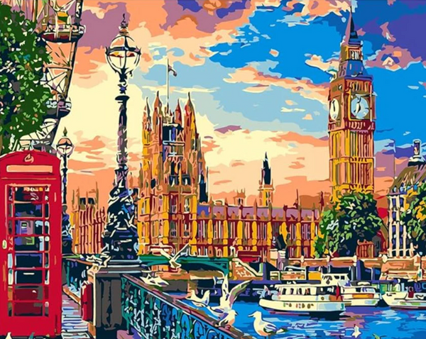 Syntego DIY Paint by Numbers for Adults, Big Ben London Landscape Canvas Oil Acrylic Painting Kit Approx 50 x 40cm(16" x 20")