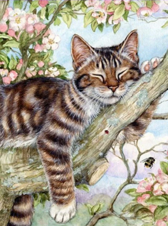 5D DIY Cat on Tree Branch Diamond Art Kit Crystal Embroidery Rhinestone Canvas 30cm x 40cm