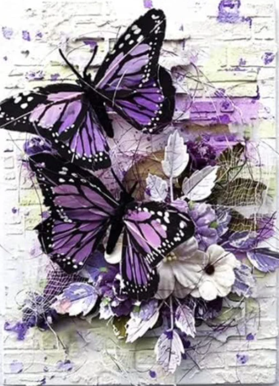 5D DIY Purple Butterfly Abstract Diamond Art Kit Crystal Embroidery Rhinestone Canvas 30cm x 40cm