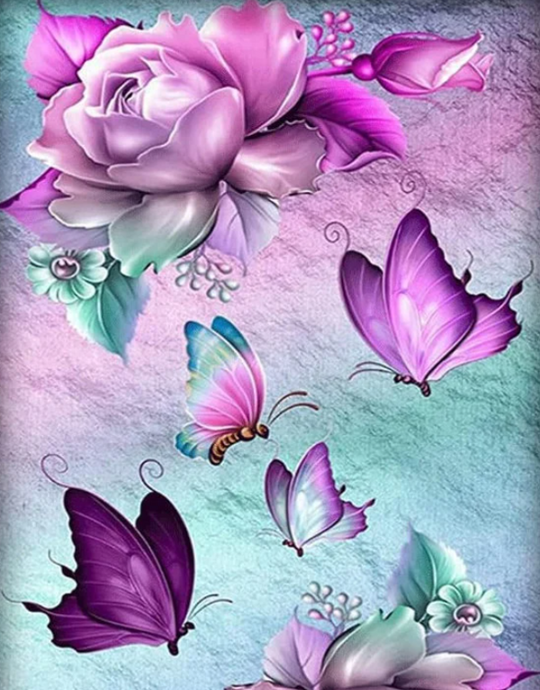 5D DIY Purple Peony and Butterflies Diamond Art Kit Crystal Embroidery Rhinestone Canvas 30cm x 40cm