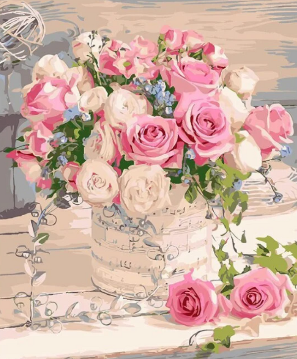 5D DIY Pink Roses Bouquet Diamond Art Kit Crystal Embroidery Rhinestone Canvas 30cm x 40cm